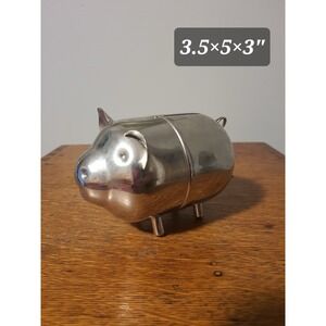 Vintage Raimond Piggy Coin Bank Metal Tin Silver Tone Small  Pig 3.5" x 5" x 3"